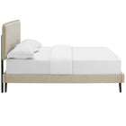 Modway - Amaris Tissu Lit à plateforme Queen avec pieds ronds et écartés, Beige-Rail central avec deux pieds de soutien