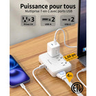 Huntkey - Multiprise avec cordon détachable, 3 prises et 4 ports USB - blanc-Le cordon d'alimentation peut être complètement retiré de l'unité, permettant un rangement sans enchevêtrement et une économie d'espace significative dans votre bagage de cabine ou sac à dos.