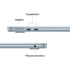 Apple - MacBook Air 13 po - M5 - 10 coeurs - 512 Go SSD - Mémoire unifiée 16 Go - Bleu ciel - Français-Connectez Absolument Tout - MacBook Air comprend deux ports Thunderbolt 4, un port de recharge MagSafe, une prise pour écouteurs ainsi que la puce réseau sans fil N1 d’Apple pour le Wi-Fi 7 et le Bluetooth 6. Et il prend en charge Jusqu’à deux moniteurs externes