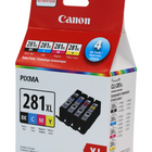 Canon - Réservoirs d'encre CLI-281XL Noir, Cyan, Magenta, Jaune, haut rendement, emballage économique-Lot de cartouches d'encre authentiques PGI-280 pour l'impression couleur