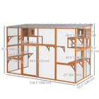 PawHut - Enclos extérieur pour chat avec toit imperméable - 118,1 po L x 55,1 po l x 75,6 po H - orange-Toit transparent permettant aux chats de prendre le soleil tout en restant au sec sous la pluie 