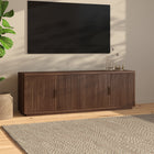 Hudson&Canal - Meuble TV rectangulaire cannelé Mero pour téléviseurs jusqu'à 75 pouces, finition noyer satiné-Nettoyer avec un chiffon doux et sec, sans produits chimiques agressifs ni produits de nettoyage abrasifs