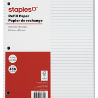 Staples - Papier de recharge - ligné - 8 3/8 po x 10 7/8 po - 400 feuilles-Que vos reliures soient bien remplies