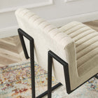 Modway - Indulge Chenal Touffé Tissu Tabouret de comptoir - Beige-Cadre en acier inoxydable noir mat