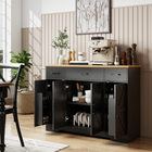 HOMCOM - Buffet de style ferme 47 po avec charnières à fermeture douce et étagères à épices - grain de bois noir-Trois tiroirs, trois armoires et quatre étagères de porte gardent votre cuisine organisée 
