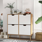 HOMCOM - Armoire à chaussures avec 4 tiroirs rabattables et étagères réglables - bois naturel-Étagère réglable à deux niveaux dans les tiroirs basculants 