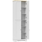 HOMCOM - Armoire de garde-manger haute 72 po avec 4 portes - blanc-Design moderne avec portes arquées encastrées et dessus de couleur naturelle 