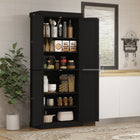 HOMCOM - Armoire de cuisine autoportante à 4 portes avec étagères - noir-Utilisez le dispositif anti-basculement à l'arrière pour fixer l'article au mur pour une sécurité supplémentaire 