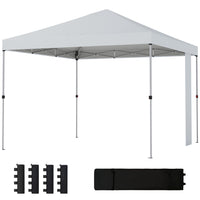 Outsunny - Tente auvent pliante 9.6 pi l x 9.6 pi L avec poches - Installation facile à 1 bouton - Blanc-Dispose d’un design pop-up avec une serrure centrale à une pression pour un montage sans outil en seulement 30 minutes