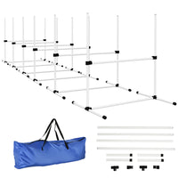 PawHut - Ensemble de 6 équipements d’agilité pour dressage de chien avec sac de transport, blanc-Ensemble de 6 sauts à barres permettant à vous et votre chien de pratiquer des exercices simples et avancés 