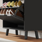HOMCOM - armoire à chaussures étroite avec 2 tiroirs basculants - noir-Patins antidérapants protégeant votre sol des rayures 