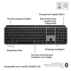 Logitech - MX Keys S for Mac - clavier sans fil, - touches programmables - rétroéclairé - Gris-Connexion à plusieurs dispositifs Apple: travaillez en toute simplicité sur 3 dispositifs macOS, iPadOS, iOS via Bluetooth Low Energy
