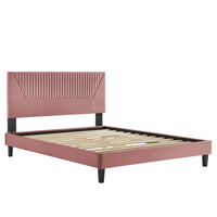 Modway - Yasmine Chenal Touffé Performance Velvet Lit de plateforme King, Rose poussiéreuse-Lit de plateforme King