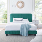 Modway - Celine Chenal Touffé Performance Velvet Lit de plateforme King, Sarcelle-Pieds en bois massif
