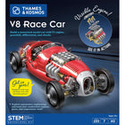 Thames & Kosmos - V8 Voiture de course -Ce modèle, conçu avec expertise, comprend une véritable boîte de vitesses manuelle à quatre rapports, un moteur huit cylindres, un différentiel arrière, une direction à conduite à gauche et à droite, et une suspension à amortisseurs