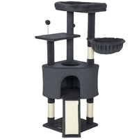 PawHut - arbre à chat 47 po avec grande niche confortable, hamac - gris foncé-Comprend un condo, un hamac et des plateformes, adapté pour 1 à 2 chats 
