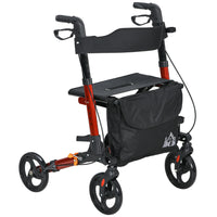 HOMCOM - Déambulateur pliant à roulettes 8 po avec siège et sac - rouge-Peut être plié rapidement et facilement grâce à son design innovant 