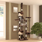 PawHut - Arbre à chat géant 94 po-102 po, tour haute jusqu’au plafond, marron-Revêtements en peluche courte durables pour une longue durée de vie 