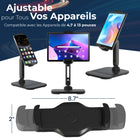 ShoppingAll - Support Tablette Portable Entièrement Réglable pour Téléphone/Tablette 4.7”-13” - Noir-Construction robuste et durable - Fabriqué avec des matériaux de haute qualité, ce support offre une base stable pour votre appareil, assurant un maintien sécurisé pendant le travail, l’étude ou le visionnement de contenu.