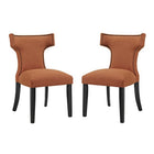 Modway - Curve Tissu Fauteuil d’appoint de salle à manger Ensemble de 2 - Orange-Cadre en bois massif