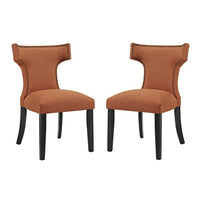 Modway - Curve Tissu Fauteuil d’appoint de salle à manger Ensemble de 2 - Orange-Cadre en bois massif