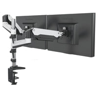 ShoppingAll Support de bureau à pince pour écran, entièrement réglable, à double ressort à gaz - Blanc-Peut accueillir deux moniteurs 15"-32", chaque bras peut accueillir un moniteur de 17.6lb/8kg avec des trous de montage VESA de 75mm x75mm ou 100mm x 100mm
