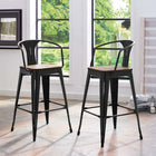 Modway - Promenade Tabouret de bar - Noir-Siège en bambou stratifié