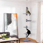 PawHut - Arbre à chat 102 po à 5 niveaux, tour du sol au plafond, centre d’activités pour chat avec griffoir, gris-Hauteur réglable de 90,5 po à 102,25 po, peut être fixée au plafond à l'aide de la barre de tension incluse pour plus de sécurité 