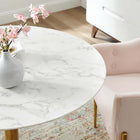 Modway - Verne 40 po Marbre artificiel Table à manger, Or Blanc-Socle en socle en métal en or poli