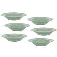 Casa Domani - Assiette creuse Florence Sage Rim 23 cm - Lot de 6-En porcelaine avec un motif délicat en relief sur un profil festonné.