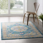 Modway - Success Médaillon vintage floral vieilli Anisah Tapis 4 pi l x 6 pi L - Bleu Ivoire Jaune Orange-Tissage serré à poil bas