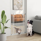 PawHut - Barrière pour animaux de compagnie 36" avec porte de passage - Blanc-La porte peut se fermer automatiquement lorsque son angle d’ouverture est inférieur à 90°, et reste ouverte lorsqu’il dépasse 90° (ne peut pas se fermer lorsque l’angle est inférieur à 15°)