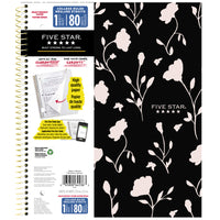Five Star - Cahier Floral Silhouette à 1 matière – 11 po H x 8 1/2 po l – 160 pages-80 feuilles lignées à réglure étroite qui résistent aux bavures d'encre.