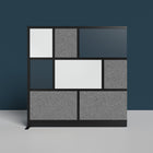 Luxor - Mur modulaire 70 x 70 - Extension de cadre noir segmenté, acrylique givré, tableau blanc, PET gris frais-S'intègre au système de cloisons de séparation pour des configurations évolutives