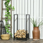 Outsunny - Porte-bûches extérieur- support à bois- noir-Acier massif avec revêtement en poudre pour résister aux intempéries 