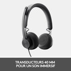 Logitech Zone 750 Casque Filaire On-Ear avec micro anti-bruit avancé-Connexions multiples : USB-C Simple et adaptateur USB-A inclus pour une compatibilité plug-and-play pour tous vos appareils ; le câble est durable, fiable et simple d'utilisation