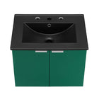 Modway - Maybelle 24" Vanité de salle de bain murale - Vert Noir-Tirs métalliques en forme de L