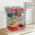 PawHut - Cage pour hamster à 5 niveaux avec système de tunnels, roue d’exercice - 18,5 po L x 11,8 po l x 23,2 po H - rouge-La bouteille d'eau et les gamelles incluses simplifient l'alimentation 