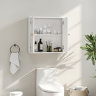 HOMCOM - Armoire murale de salle de bain avec 2 portes arquées et poignées dorées - grain de bois blanc-Poignées en métal doré avec finition bois gaufré blanc et panneaux de porte arqués pour un style moderne