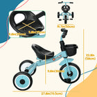 Qaba - Tricycle pour enfants 2-5 ans, vélo pour tout-petits avec siège réglable - bleu-Comprend une sonnette et un panier amusants et fonctionnels 