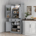 HOMCOM - Armoire de cuisine 71 po avec étagères à épices et éclairage LED - gris-Six étagères à épices derrière les portes, équipées de barres de protection 