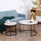 HOMCOM - Tables empilables rondes 29 po - grain de bois gris - Paquet de 2-Design moderne avec plateau effet marbre qui s’adapte facilement au style de la maison