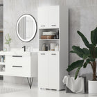 Kleankin - Armoire de rangement haute pour salle de bain avec portes et placards - blanc-Les étagères réglables dans les armoires vous offrent la flexibilité de personnaliser les compartiments de rangement 