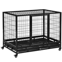 PawHut - Cage pour chien robuste pour très grands chiens, roulettes verrouillables, plateau-Fabriqué en métal robuste, convient à une utilisation quotidienne 