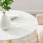 Modway - Verne 35 po Marbre artificiel Table à manger, Or Blanc-Socle en socle en métal en or poli