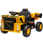 Qaba - Voiture électrique pour enfants 12V, véhicule de chantier avec benne basculante électrique - jaune-Le levage et le déversement automatiques simplifient les tâches de jeu 