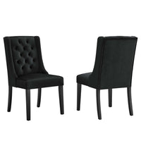 Modway - Baronet Performance Velvet Chaises de salle à manger Ensemble de 2 - Noir-Cadre en bois massif
