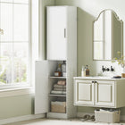 HOMCOM - Armoire de salle de bain mince et haute avec étagères - blanc-Quatre étagères réglables, chacune avec trois options de hauteur, offrent un espace de rangement flexible pour des objets de différentes tailles 