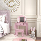 Qaba - Coiffeuse pour enfants avec tabouret, coiffeuse maquillage pour filles avec miroirs trifold, tiroir étoile - rose-Structure en bois MDF de haute qualité avec coins arrondis  
