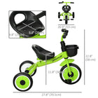 Qaba - Tricycle pour enfants 2-5 ans, vélo pour tout-petits avec siège réglable - vert-Comprend une sonnette et un panier amusants et fonctionnels 